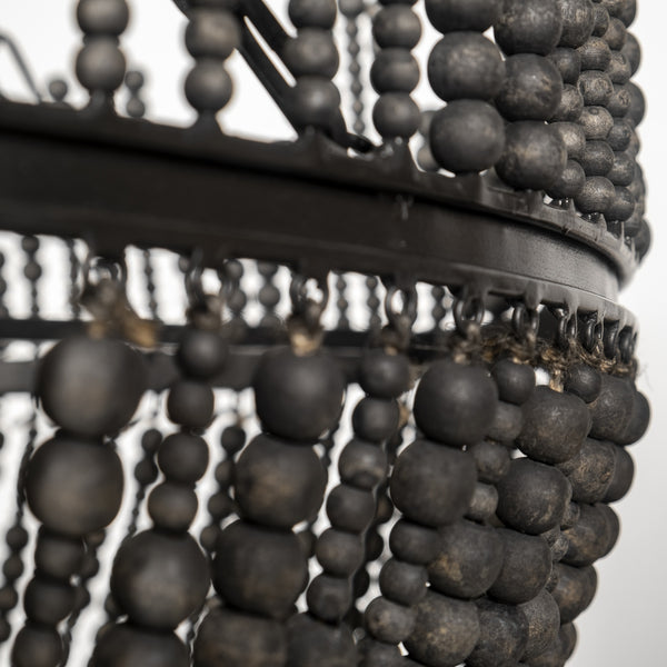 Liam I 32x30 Black Wooden Bead Bowl-Style Four Bulb Chandelier