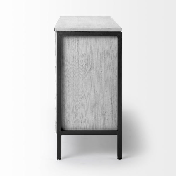 Savannah White Fir Veneer & Gray Metal 3-Door Accent Cabinet
