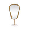 SMALL TABLE TOP MIRROR IN AGED GOLD FINISH ON WHITE MARBLE BASE