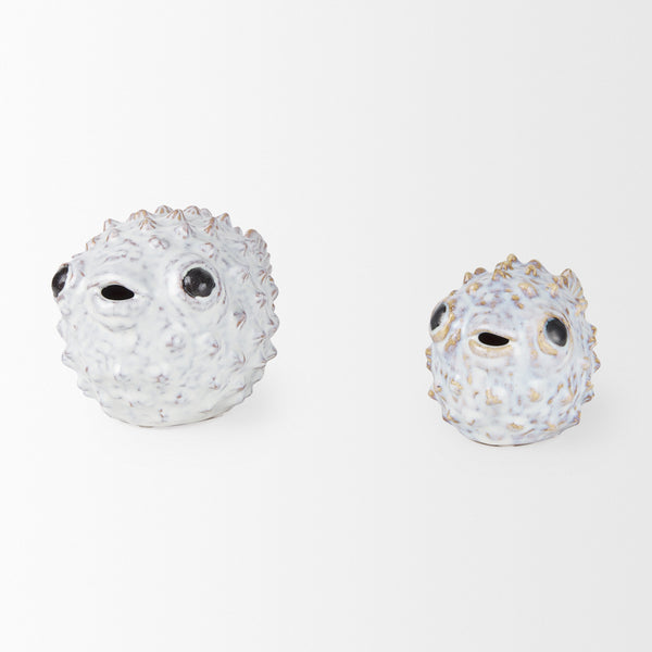Spike II (Large) 10L x 6W Off-White Ceramic Puffer Fish