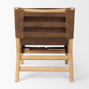 Elodie 24.4L x 33.9W x 30.7H Brown Leather W/Natural Beech Wood Frame Accent Chair