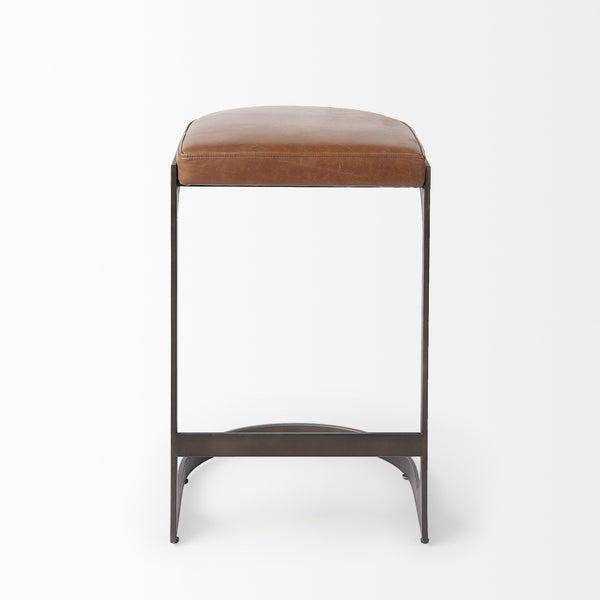Tyson 17L x 18W x 28H Brown Leather W/ Metal Frame Counter Stool