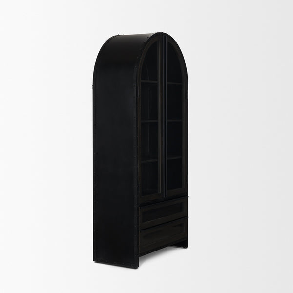 Gehry 72.3" H Dark Brown Metal Brown Wood and Glass Door Display Cabinet