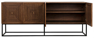 Lanon Dark Walnut Sideboard on Matte Black Industrial Steel Base