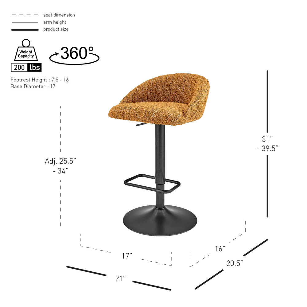 Jorrell KD Boucle Gaslift Swivel Bar Stool, Zenith Mustard