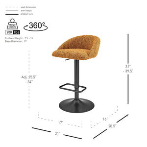 Jorrell KD Boucle Gaslift Swivel Bar Stool, Zenith Mustard
