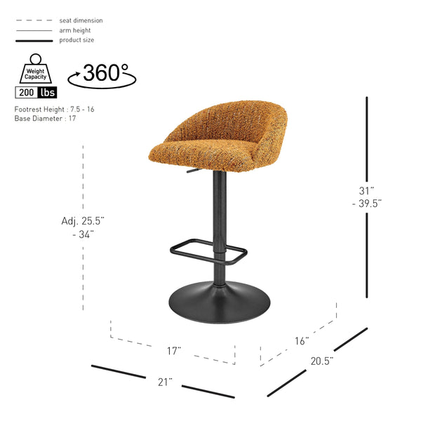 Jorrell KD Boucle Gaslift Swivel Bar Stool, Zenith Mustard