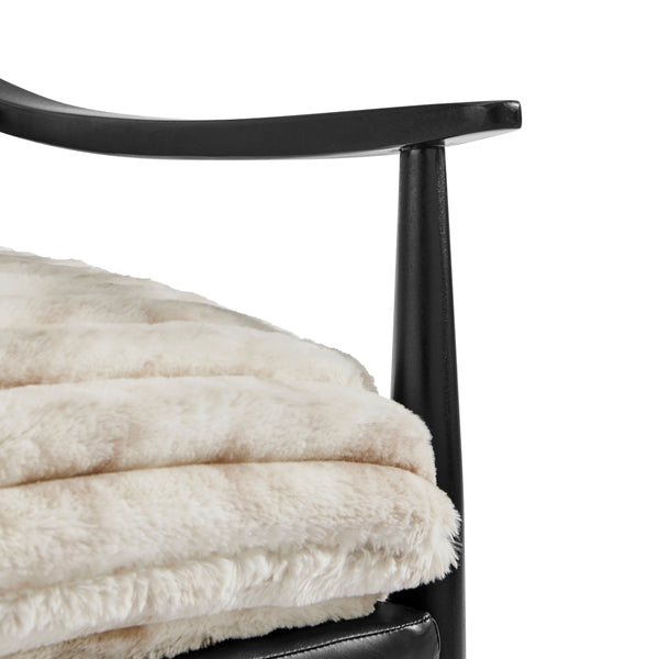 Edmond Faux Fur/Faux Leather Accent Arm Chair, Chrestville Sand/Black