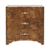 THREE DRAWER SIDE TABLE IN DARK BURL WOOD WITH ACRYLIC HARDWARE