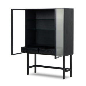 Hayward Cabinet In Black Oak-Black Aluminum-Black Iron