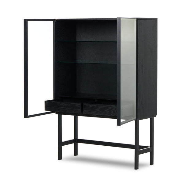 Hayward Cabinet In Black Oak-Black Aluminum-Black Iron
