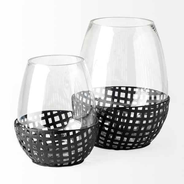 Reena I Small Black Woven Metal Base Table Candle Holder