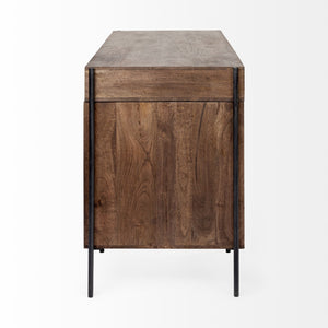 Glenn VII 56L x 22W Dark Brown Wood w/ Black Iron Frame, 3 Drawer Office Desk