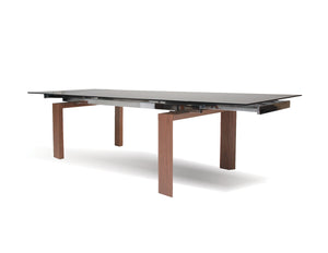 Tottenham Extension Dining table with smoke glass and walnut veneer legs
