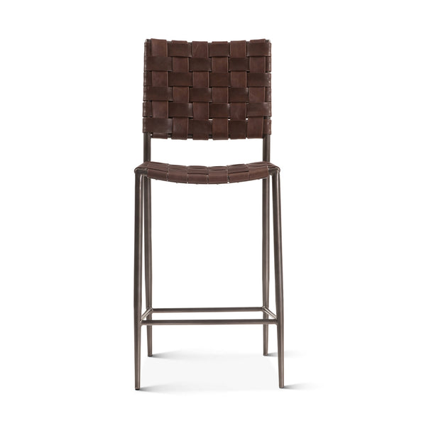 Copenhagen 17" Buffalo Leather and Iron Counter Chair, Brown