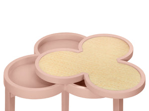 CLOVER CIGAR TABLE WITH REVERSIBLE LACQUER AND NATURAL GRASSCLOTH TOP IN MATTE PINK LACQUER