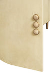 FOUR DOOR BUFFET WITH CURVED BOTTOM CORNERS AND STONE HARDWARE IN FAUX PARCHMENT