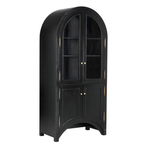 Haring Hutch in Hand-Rubbed Black Mahogany with Glass Insets and Brass Pulls
