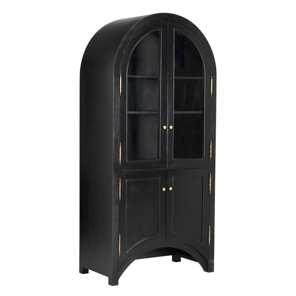 Haring Hutch in Hand-Rubbed Black Mahogany with Glass Insets and Brass Pulls