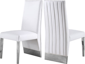 Stanley Dining Chair In White Faux Leather and Chrome