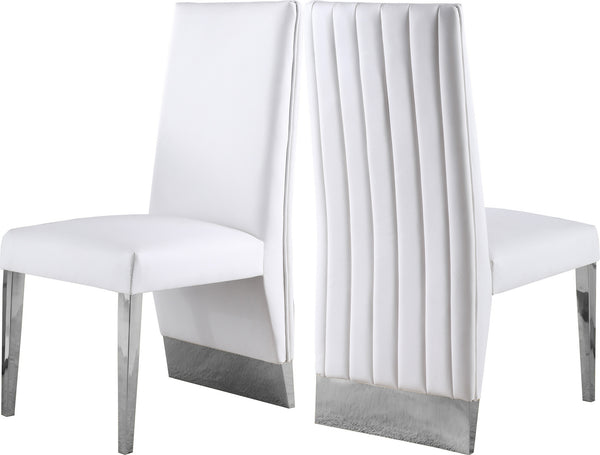 Stanley Dining Chair In White Faux Leather and Chrome