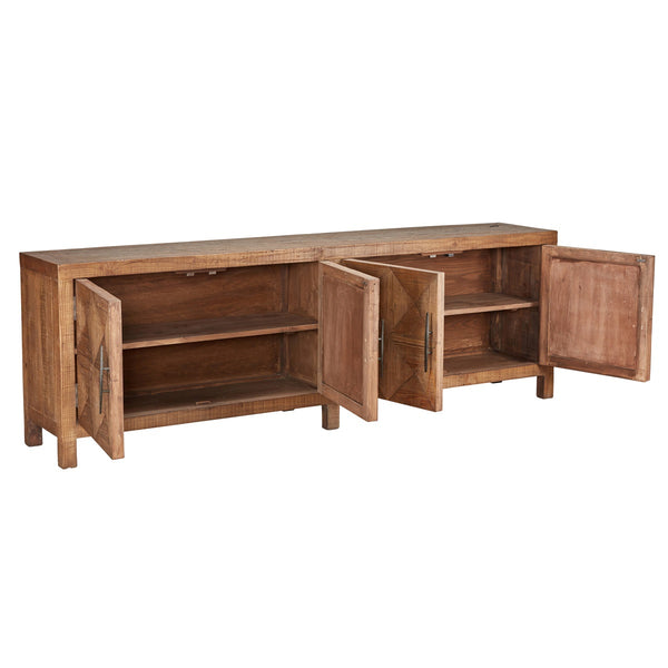 Elani Solid Wood 4-Door Cabinet in Brown