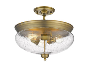 Amon 3 Light Semi Flush Mount in Heritage Brass Finish