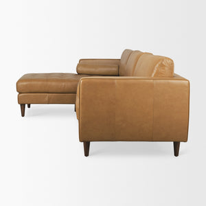 Svend 111.4L x 68.0W x 33.9H Tan Leather Left Chaise Sectional Sofa