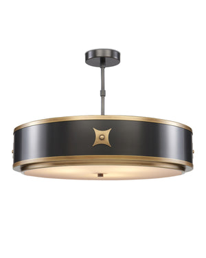 Huntsman Pendant In Satin Black & Antique Brass & White