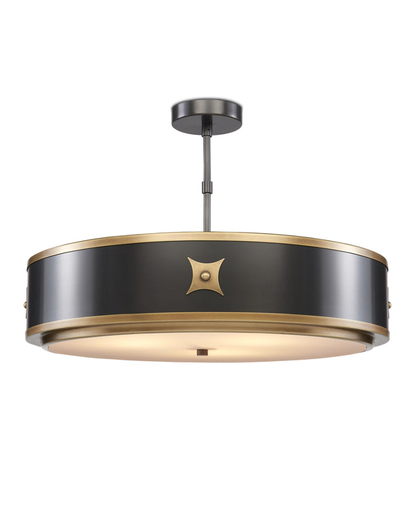 Huntsman Pendant In Satin Black & Antique Brass & White