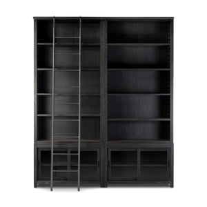 Admont Double Bookcase W Ladder In Worn Blk