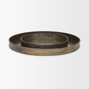 Varun Round Antiqued Brass Metal Tray (Set of 2)