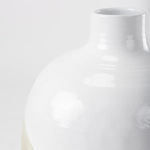 Amos 18.5L x 18.5W x 24.4H White and Dark Beige Color Blocked Ceramic Floor Vase