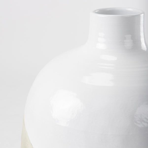Amos 18.5L x 18.5W x 24.4H White and Dark Beige Color Blocked Ceramic Floor Vase