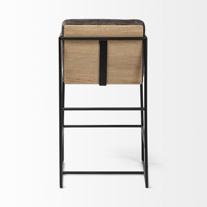 Stamford 36" Total Height Black Leather Seat w/ Wood Back, Metal Frame Counter Stool