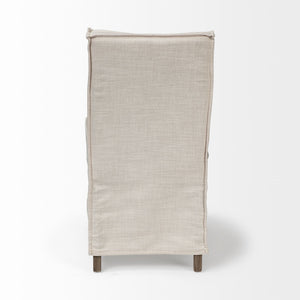 Elbert I Cream Fabric Slip-Cover Brown Wooden Base Dining Chair