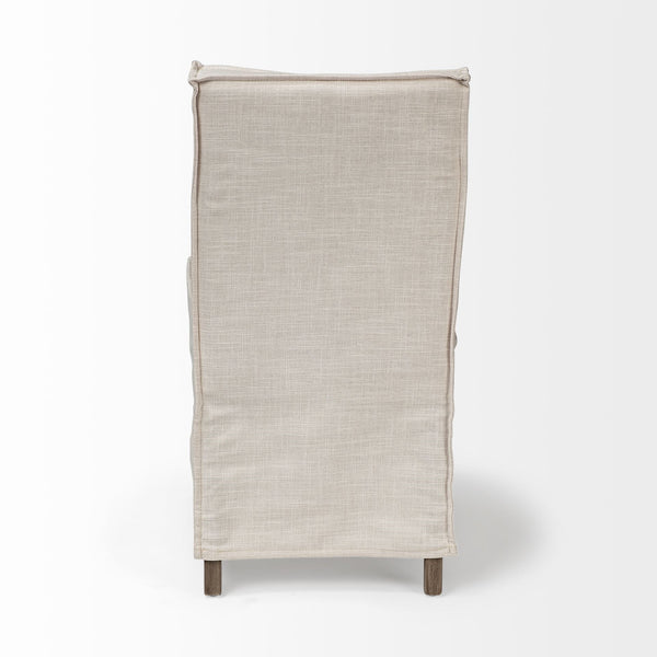 Elbert I Cream Fabric Slip-Cover Brown Wooden Base Dining Chair