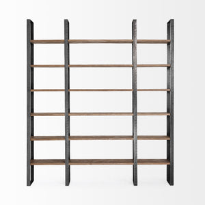 Taunton II 80L x 10.5W x 90H Dark Brown Wood And Black Iron Six Shelving Unit
