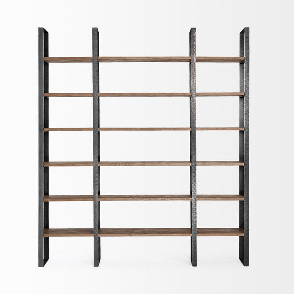 Taunton II 80L x 10.5W x 90H Dark Brown Wood And Black Iron Six Shelving Unit