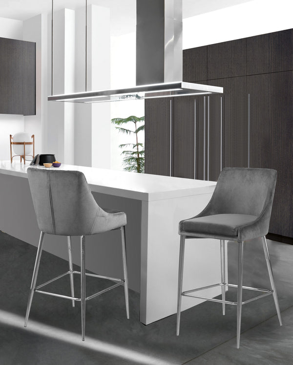 Lynette Stool In Grey Velvet and Chrome