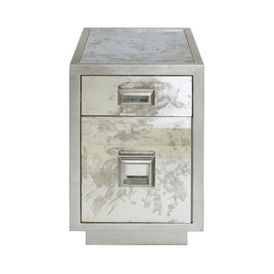 ONE DRAWER SIDE TABLE WITH ANTIQUE MIRROR SIDE IN SILVER LEAF
