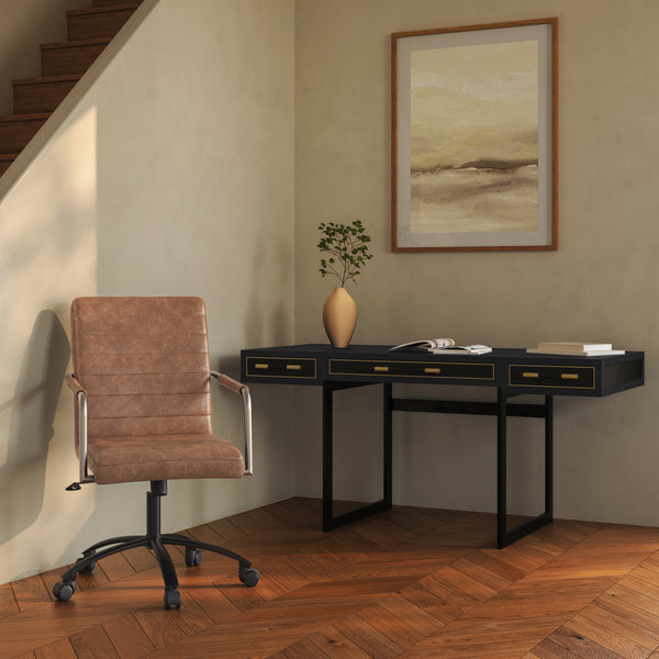 Mako Three-Drawer Desk in Black Vegan Leather