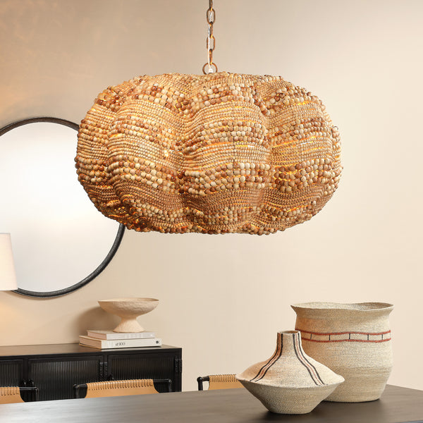 Clamshell Wood Beaded 4-Light Chandelier
