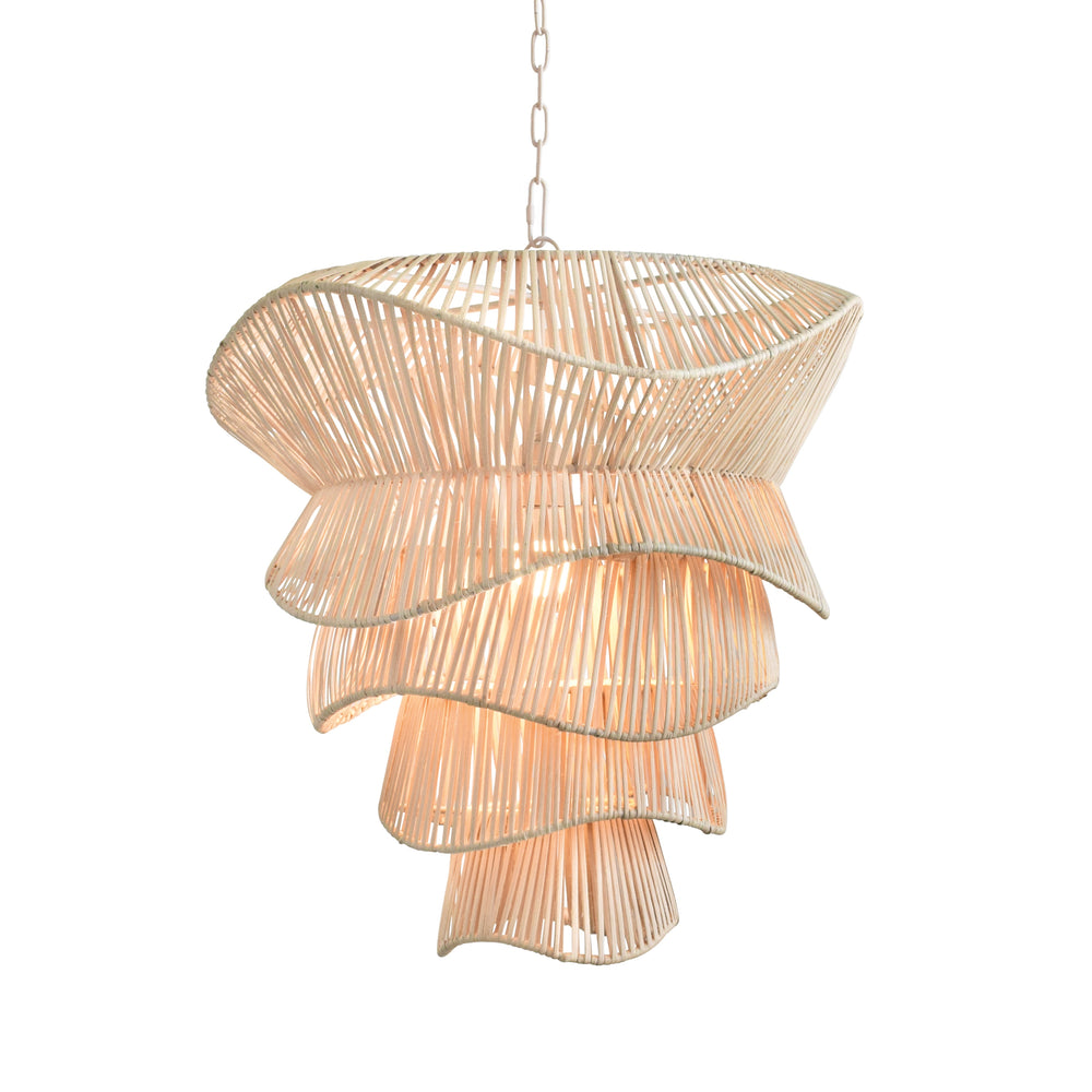 MODERN TIERED ORGANIC PENDANT SPUN IN BLEACHED RATTAN