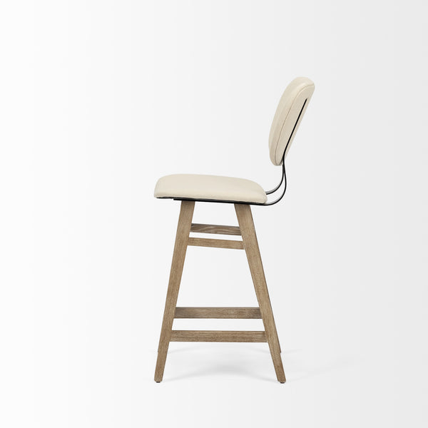 Haden 26.5" Seat Height Cream Upholstered Seat Brown Wood Frame Stool