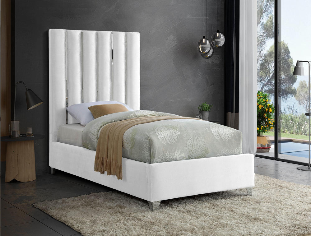 Donnie Twin Bed In White Velvet