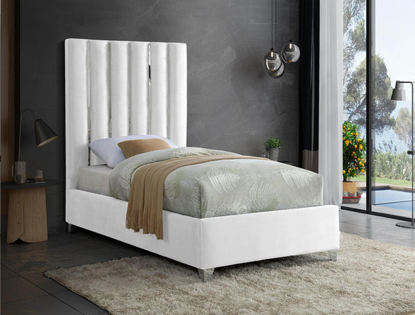 Donnie Twin Bed In White Velvet