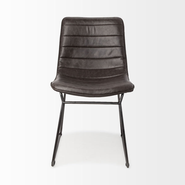 Thornton I Dark Brown Faux-Leather Seat Black Iron Frame Dining Chair