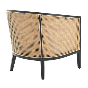 Tillman Fabric Accent Arm Chair w/ Rattan Black Frame, Shortbread/Natural
