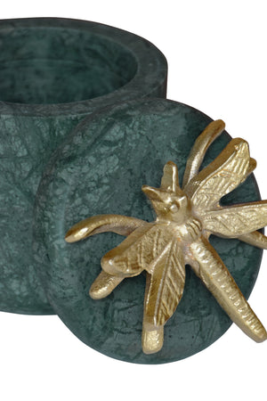 GREEN MARBLE CONTAINER WITH BRASS DRAGONFLY TOP